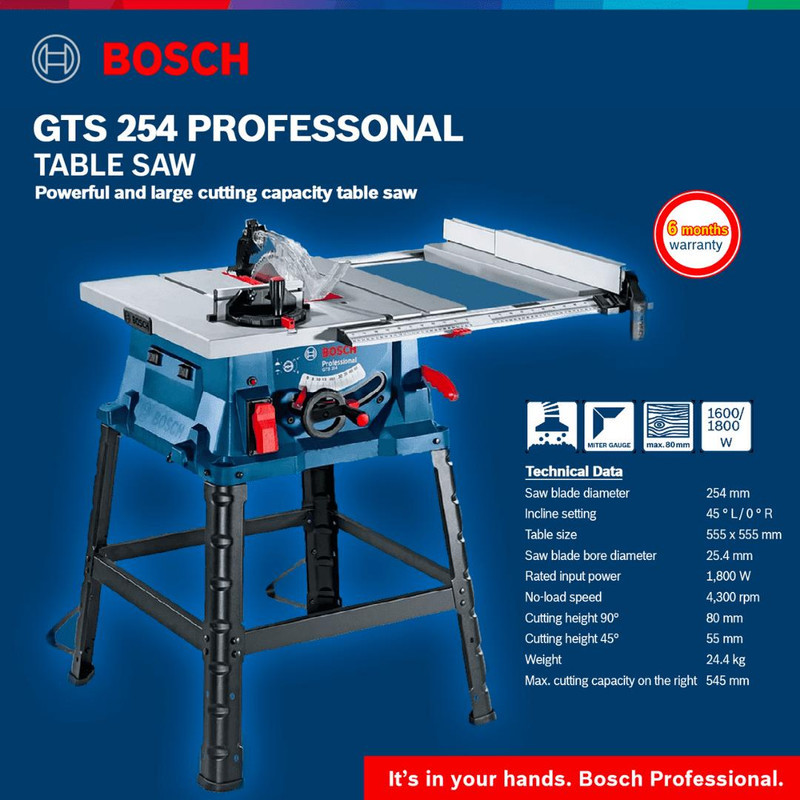 اره میزی نجاری بوش مدل حرفه ای GTS 254 Professional با پایه و تیغ برش