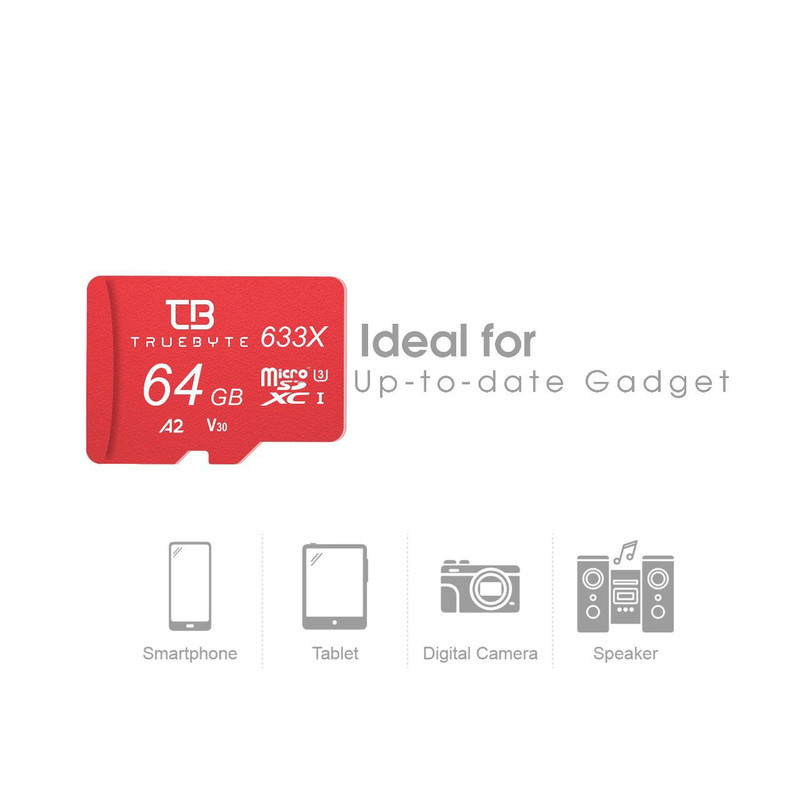 کارت حافظه microSD XC تروبایت مدل 633X-A2-V30 کلاس 10 استاندارد UHS-I U3 سرعت 95MBps ظرفیت 64 گیگابایت به همراه کارت‌خوان