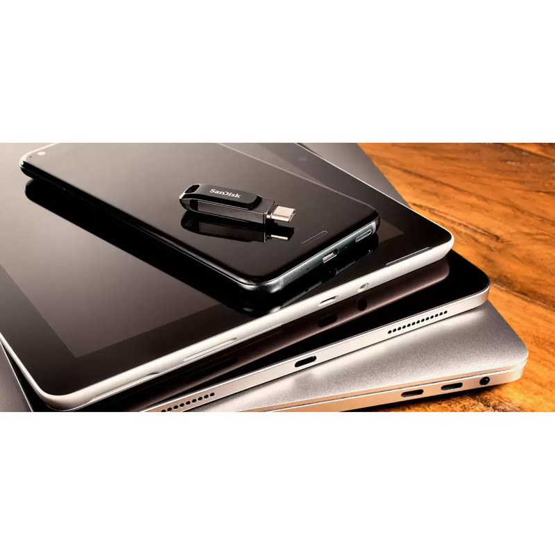 فلش مموری سن دیسک 64 گیگابایت مدل Ultra Dual Drive Go با دو رابط USB Type-C و USB Type-A، استاندارد USB 3.2 Gen1، طراحی چرخشی، سازگار با اندروید، iOS، ویندوز و مک، مناسب گوشی، تبلت، کامپیوتر و تلویزیون