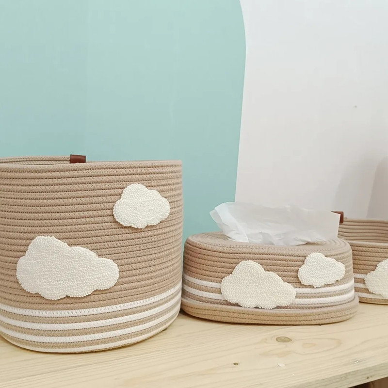 ست سطل و جای دستمال کاغذی مدل ابر مجموعه 3 عددی