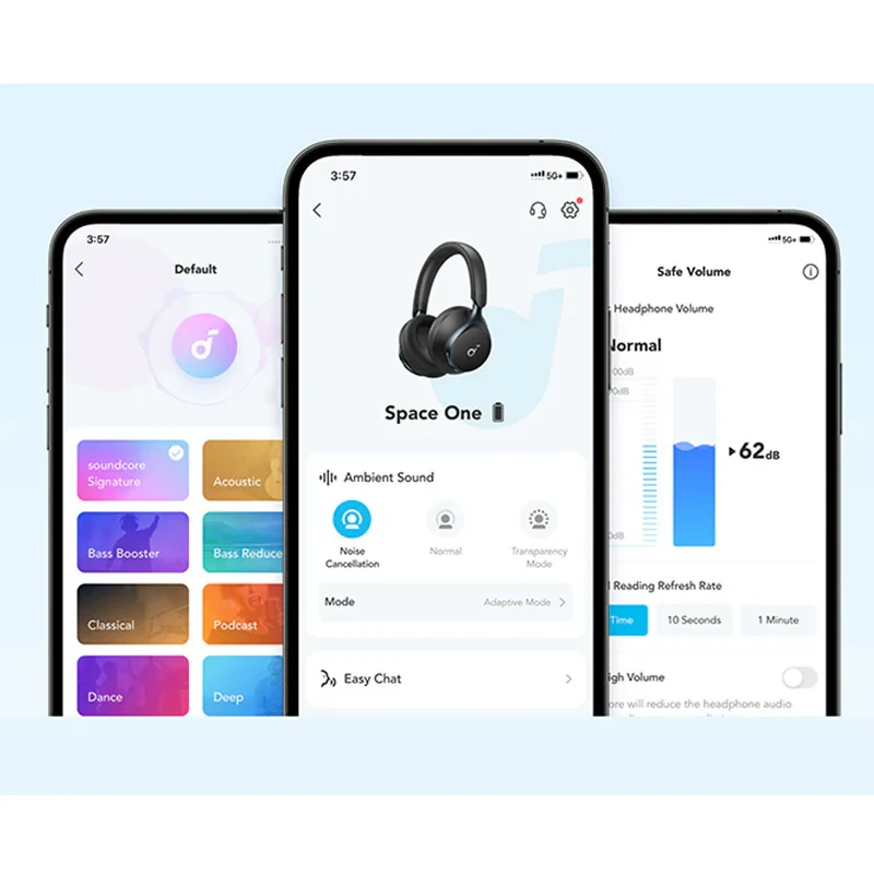 هدفون بی‌سیم انکر مدل Space One با نویز کنسلینگ فعال (ANC)، درگاه شارژ USB Type-C، مقاوم در برابر رطوبت و عرق