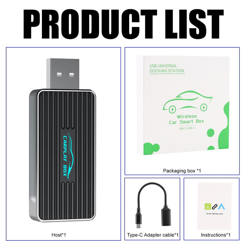 کارپلی و اندروید اتو مدل Wireless P9593 CarplayAndroid Auto به همراه مبدل USB به USB-C