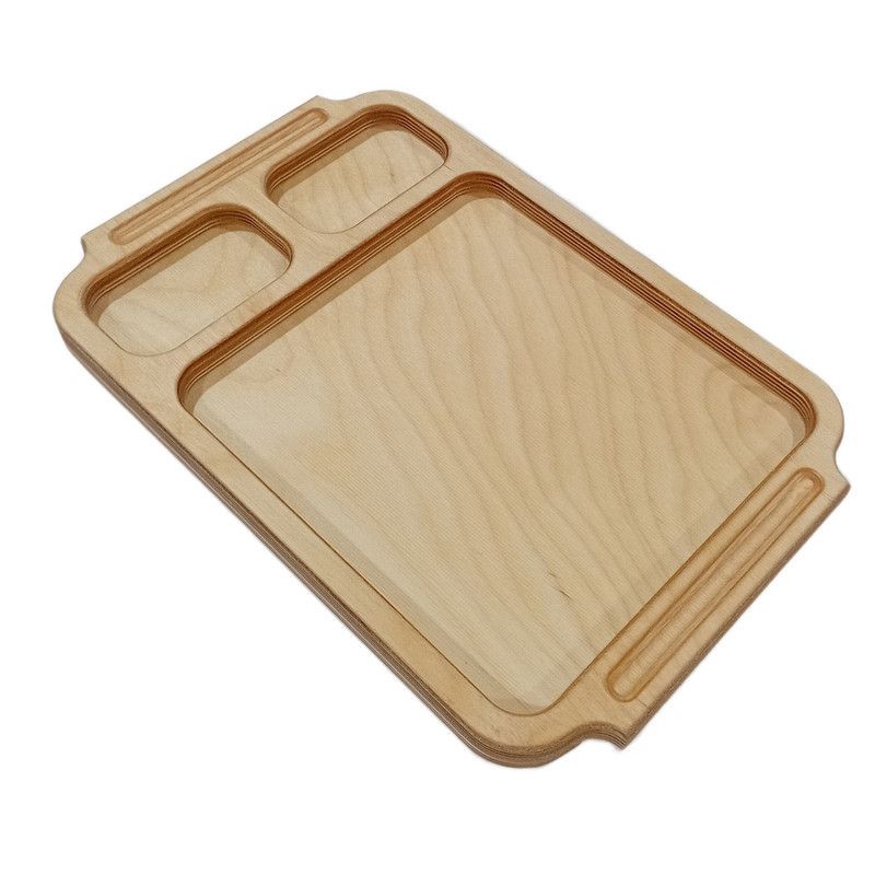 سینی دسته دار مدل چوبی طرح سه خانه کد MP21