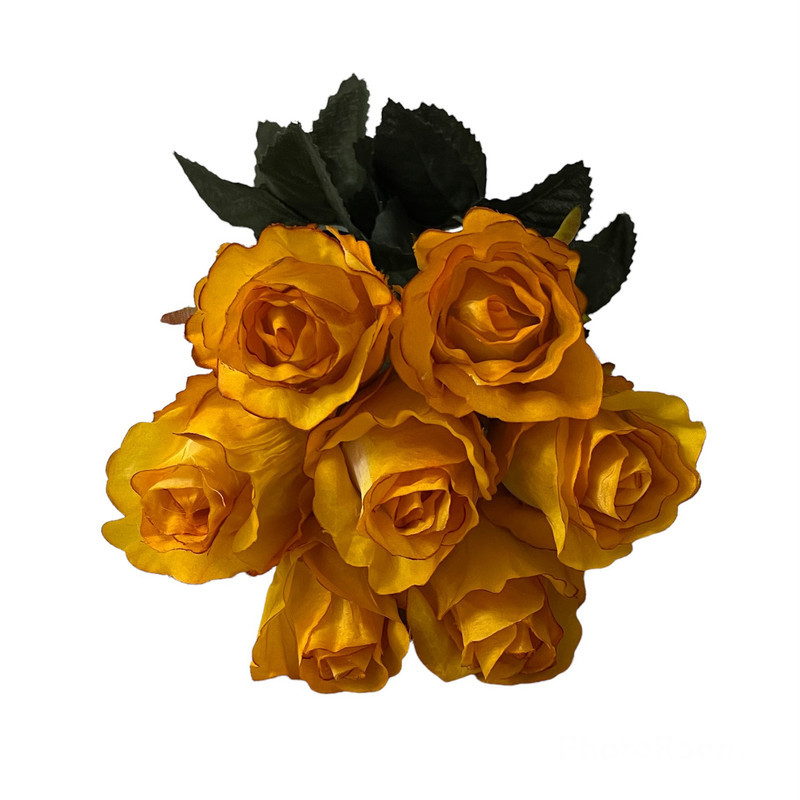 گل مصنوعی رز هلندی پارچه ای قابل شستشو، بسته 7 عددی، با طول شاخه 45 سانتی‌متر و عرض سرگل 5 سانتی‌متر