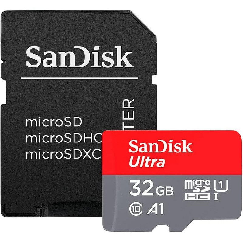 کارت حافظه microSDHC سن دیسک مدل Ultra A1 کلاس 10 استاندارد UHS-I سرعت 98MBps ظرفیت 32 گیگابایت به همراه آدابتور sd