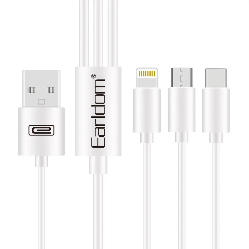کابل تبدیل USB به USB-C  MicroUSB  لایتنینگ ارلدام مدل EC-IMC018 طول 1.2 متر