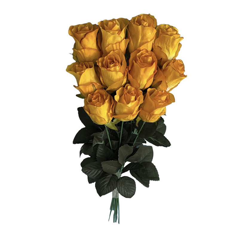 دسته گل رز مصنوعی پارچه‌ای 11 شاخه طول 45 سانتی‌متر با قابلیت شستشو و خم شدن مناسب گلدان‌های بزرگ و کوچک