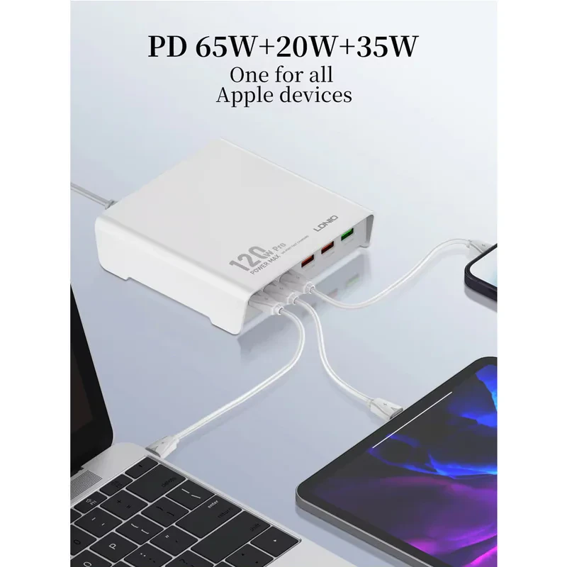 شارژر رومیزی 120وات الدینیو مدل HUB CHARGER Q605