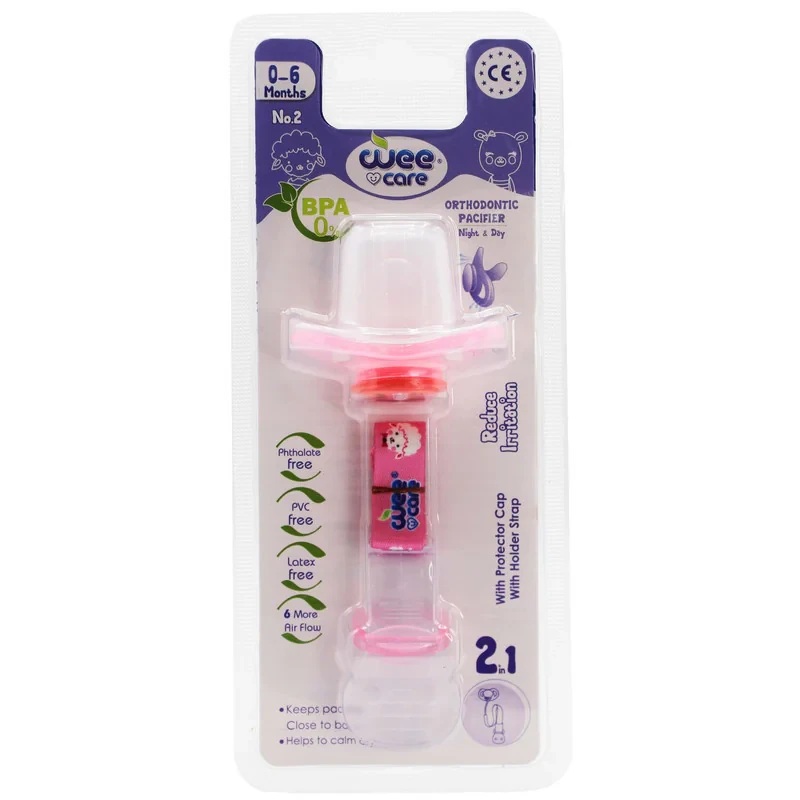 پستانک ارتودنسی با زنجیر وی کر مدل دربدار دسته دار ضد حساسیت سایز 0-6 ماه کد P110