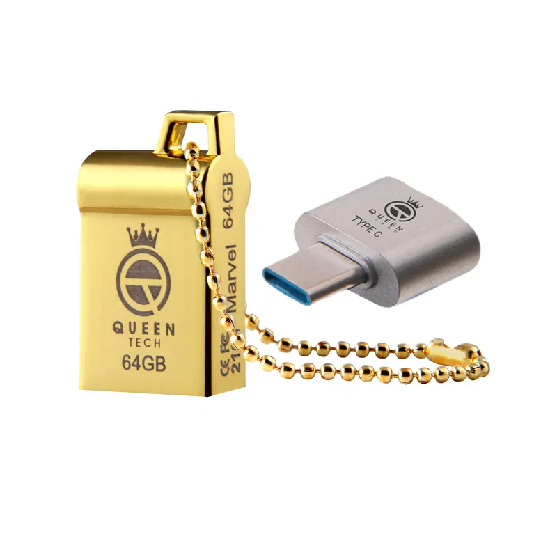 فلش مموری کوئین تک مدل MARVEL C-PLUS ظرفیت 64 گیگابایت با رابط USB 2.0 و USB Type-A، بدنه فلزی مقاوم، سرعت انتقال 30 مگابایت بر ثانیه، سازگار با موبایل، تبلت، کامپیوتر، لپ‌تاپ و تلویزیون