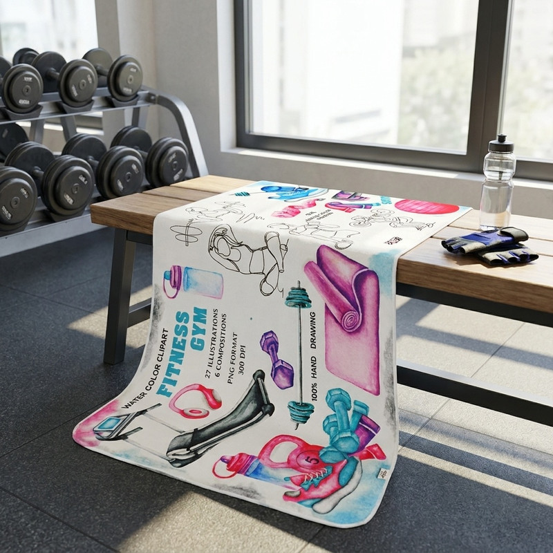 حوله ورزشی هزاردستان طرح fitness gym کد H131 سایز 100x50 سانتی متر