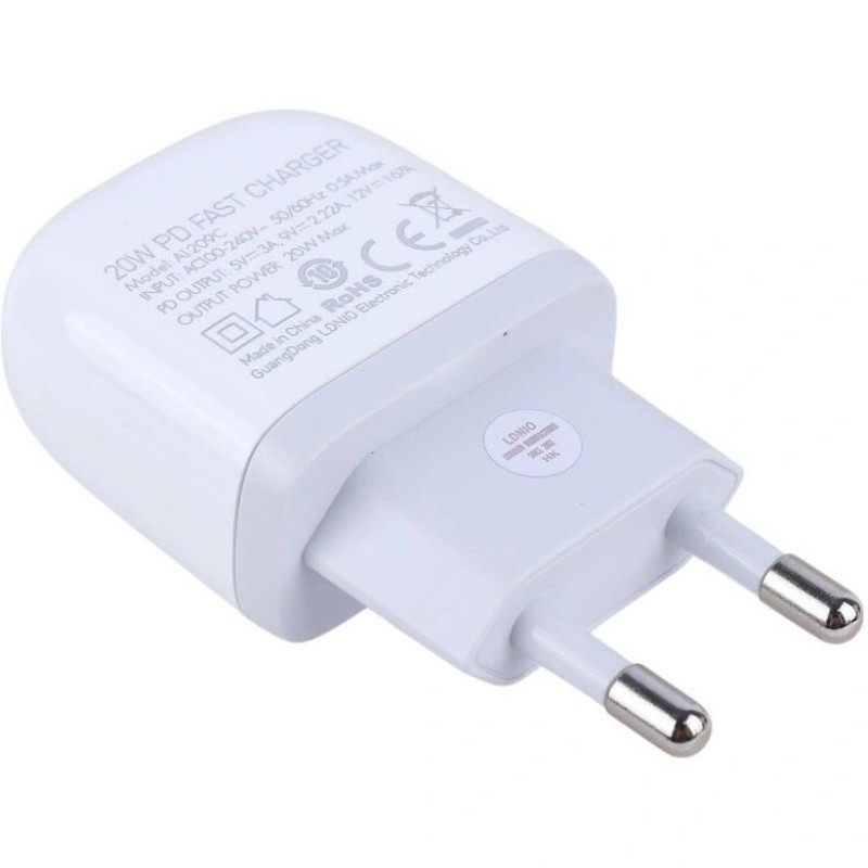 شارژر دیواری 20 وات الدینیو مدل A1209C به همراه کابل تبدیل LIGHTNING