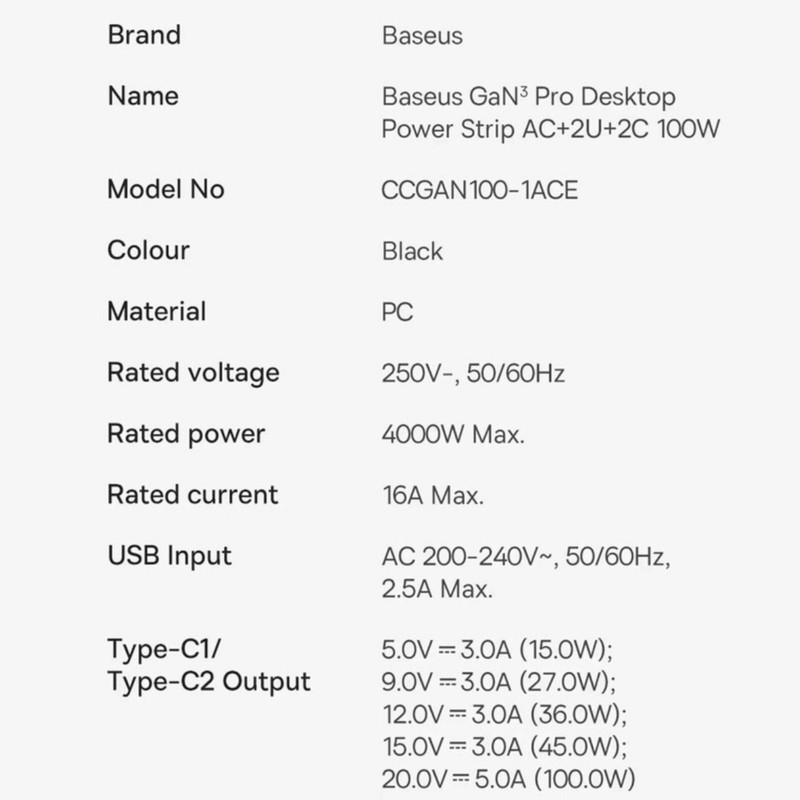 شارژر رومیزی 100 وات  بیسوس مدل CCGAN100-1ACE به همراه کابل USB-C