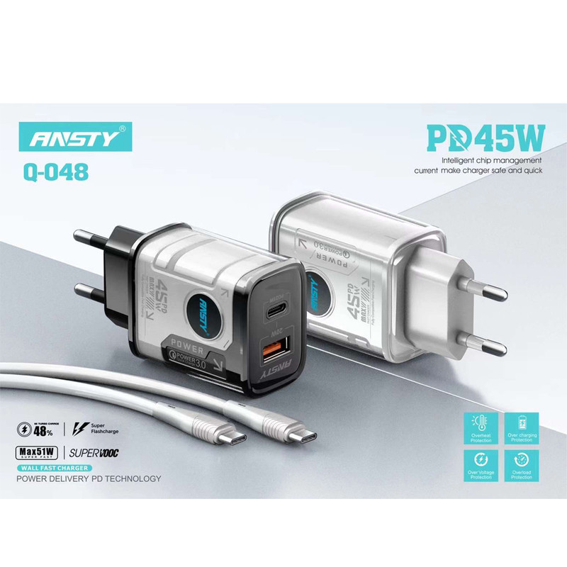شارژر دیواری 25 وات انستی مدل EU45 به همراه کابل تبدیل USB-C