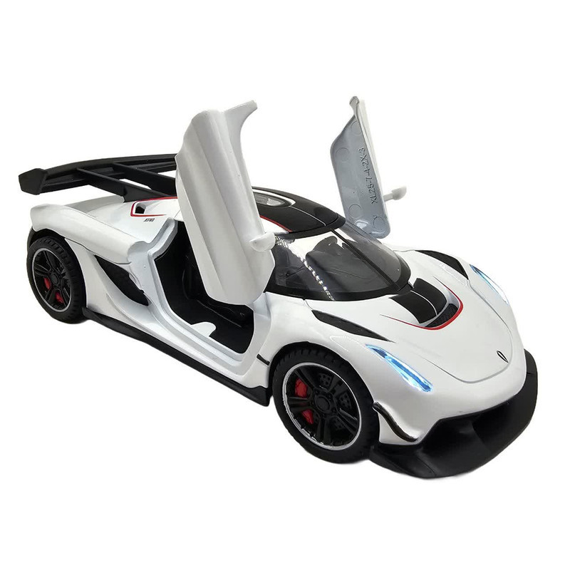 ماکت ماشین ناب سل مدل کوئینگزگ جسکو درب خفاشی فلزی موزیکال چراغدار عقب کش کد Koenigsegg JESKO همراه با استند