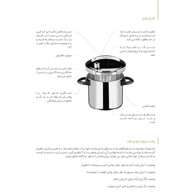 زودپز پارس استیل مدل شف کف سه لایه گنجایش 4 ليتری