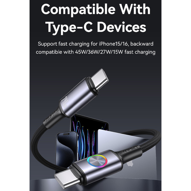 کابل تبدیل USB-C به USB-C یوسمز مدل SJ751-240W طول 1.2 متر