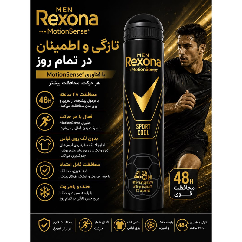 اسپری ضدتعریق رکسونا مدل Sport Cool 48H Black حجم 200 میلی‌لیتر