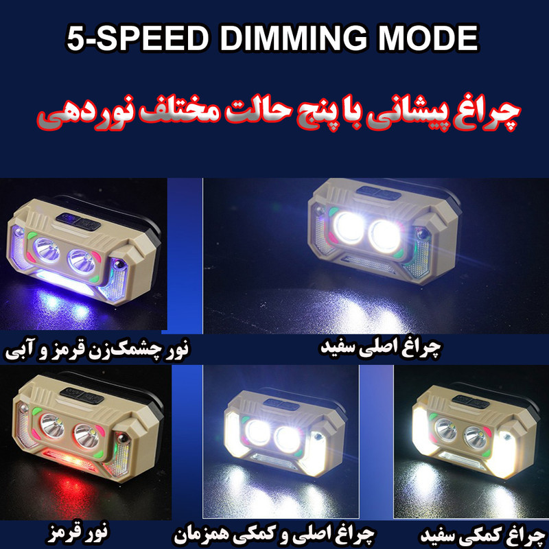 چراغ پیشانی مدل T129 با نور چند رنگ