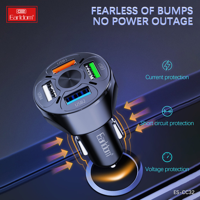 شارژر فندکی 18 وات ارلدام مدل 4USB CAR CHARGER