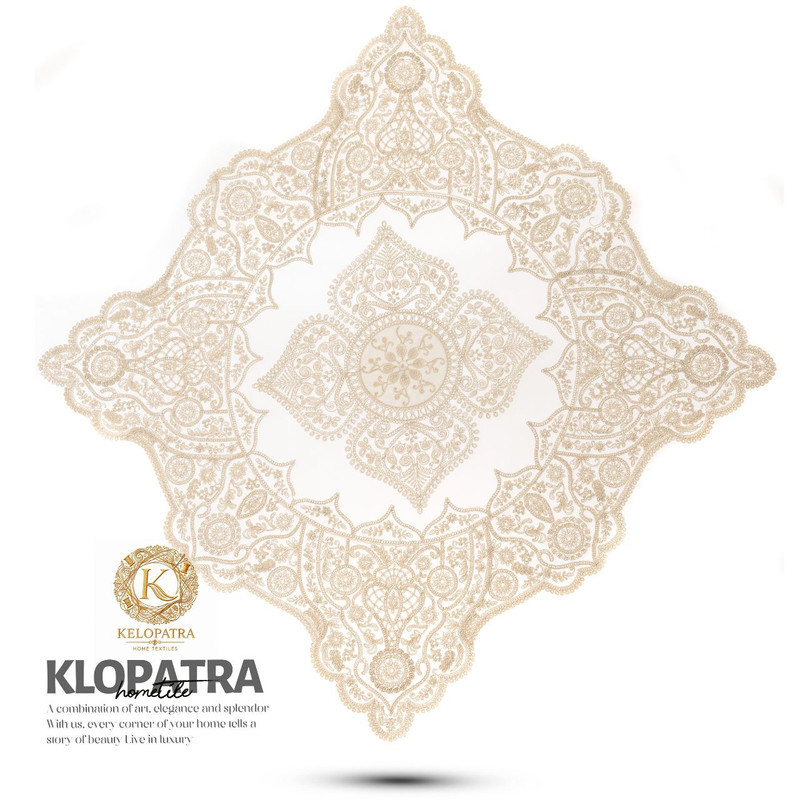 رومیزی مدل قیطان دوزی مربع طرح چهار پر سایز 100x100 سانتی‌متر