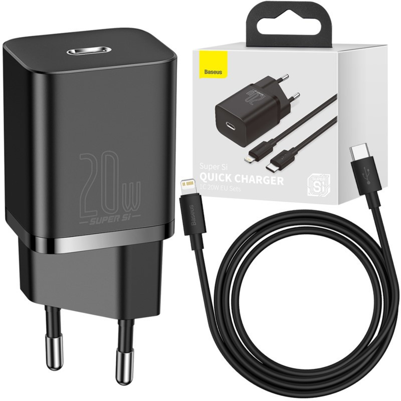 شارژر دیواری باسئوس مدل TZCCSUP-B02 به همراه کابل تبدیل لایتنینگ