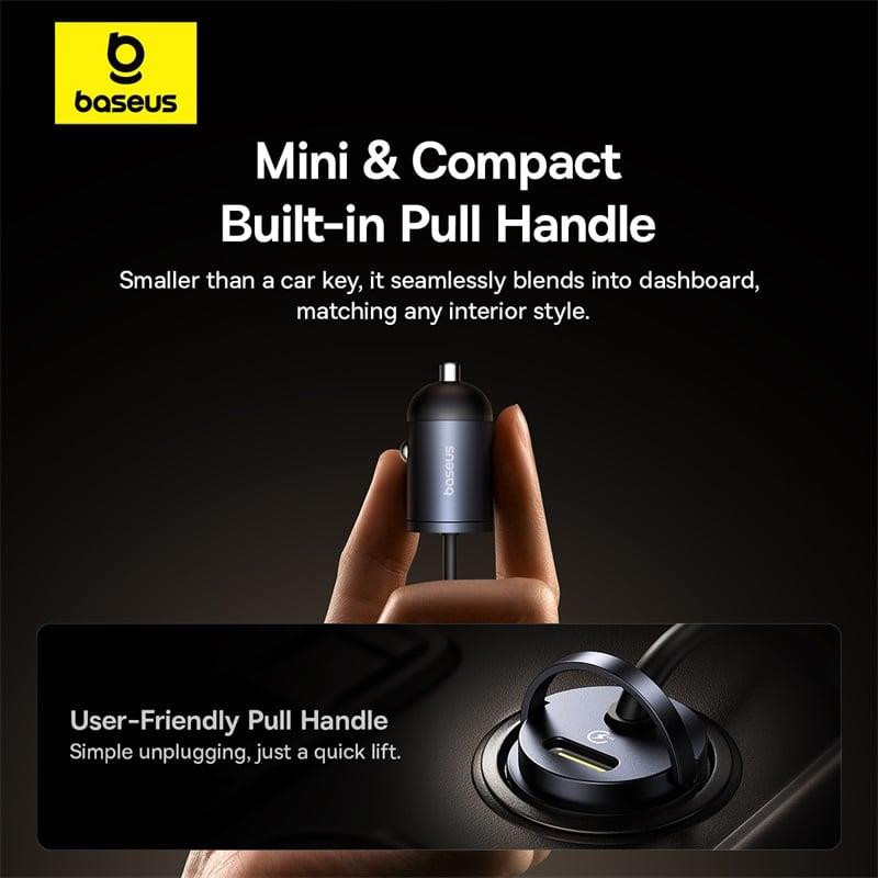 شارژر فندکی 30 وات بیسوس  مدل Tiny Star به مراه کابل لایتنینگ