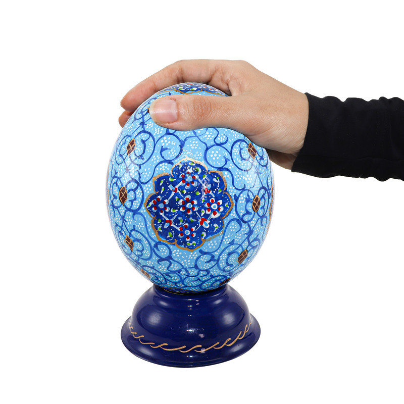 تخم شترمرغ تزیینی صنایع دستی فاخر مدل مگنت دار طرح اسلیمی کد Bl1814