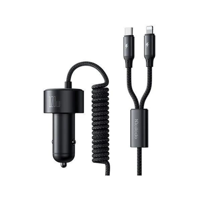 شارژر فندکی120 وات  مک دودو مدل cc-0370 به همراه کابل USB-Cلایتنینگ
