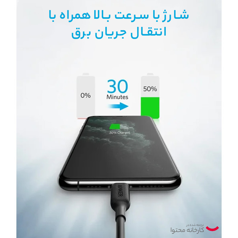 کابل تبدیل  USB-C به لایتنینگ انکر مدل A8832 طول 0.9 متر