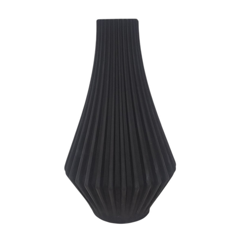 گلدان دکوری رومیزی استوانه‌ای مدل الماس با ابعاد 16x10x10 سانتی‌متر، ساخته شده از سنگ مصنوعی مقاوم با بافت مات و طراحی مدرن و خطوط عمودی منظم، مناسب گل‌های آپارتمانی و دکوراسیون داخلی