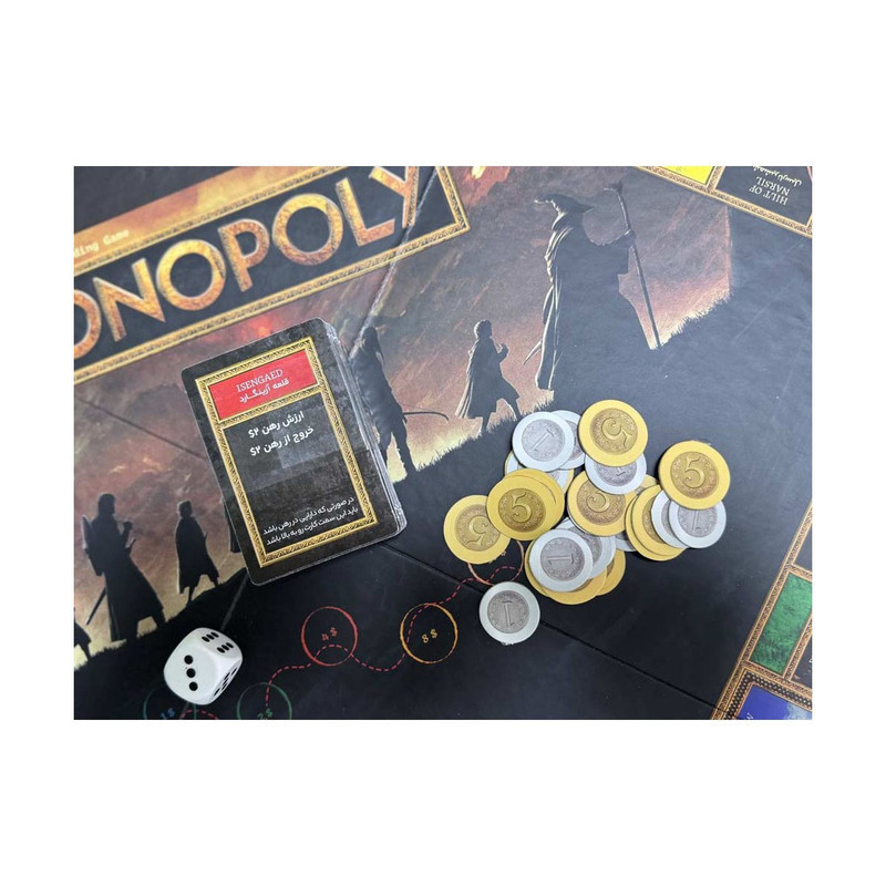 بازی فکری مونوپولی ارباب حلقه‌ها فکرآوران مدل Monopoly بازی استراتژیک 2 تا 6 نفره با کنترل حلقه قدرت، نقش‌آفرینی، جمع‌آوری امتیاز و مدت زمان بیش از یک ساعت مناسب 8 سال به بالا