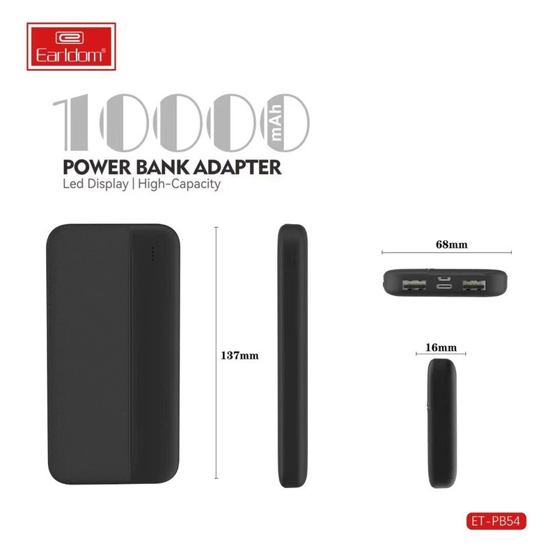 پاوربانک ارلدام مدل ET-PB54 ظرفیت 10000 میلی آمپر ساعت