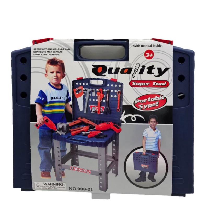 ست اسباب بازی ابزار ناب سل مدل چمدانی میز کار نجاری  به همراه دریل باتری خور Quality Super Tool – Portable Type