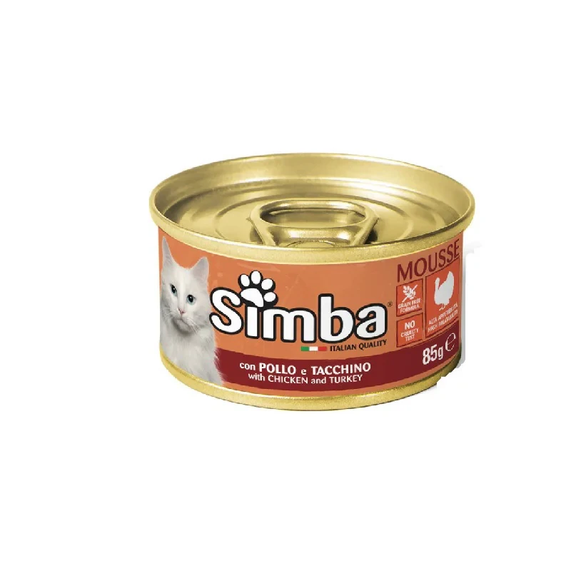 کنسرو غذای گربه بالغ مونژه مدل Simba Mousse Chicken and Turkey با طعم مرغ و بوقلمون وزن 85 گرم