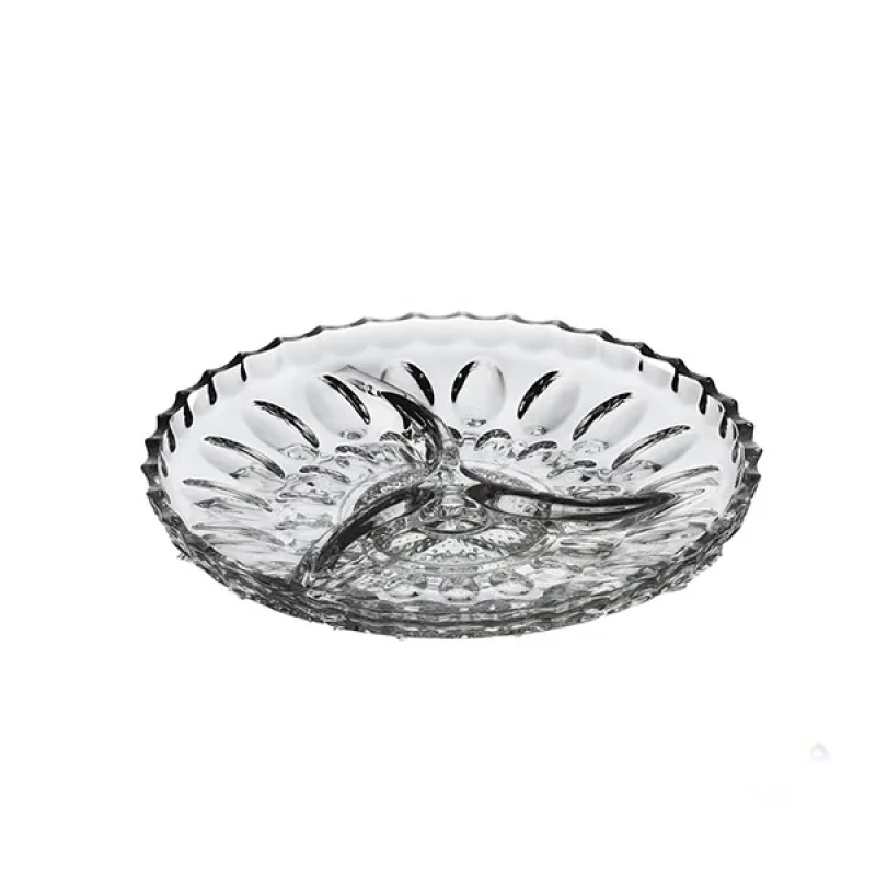 اردوخوری مینا کریستال مدل بلور دایره‌ای شفاف، مناسب شستشو با دست و ماشین ظرفشویی، ابعاد 23×23×4 سانتی‌متر، وزن 300 گرم