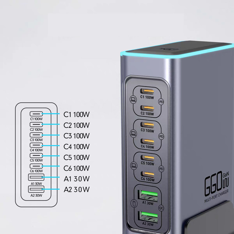 شارژ رومیزی 660 وات 8 پورت مدل WLX-FBL 660W