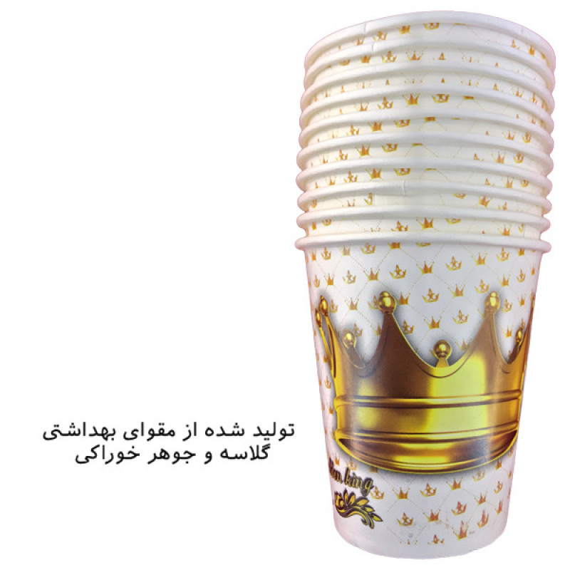 پیش دستی و لیوان یکبارمصرف مسترتم طرح تاج طلایی سفید پلاس بسته 20 عددی