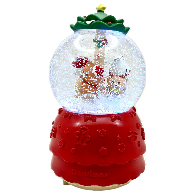 گوی موزیکال مدل پمپی مجسمه چرخشی کراسل بابانوئل و آدم برفی و گوزن طرح کریسمس کد RP3294