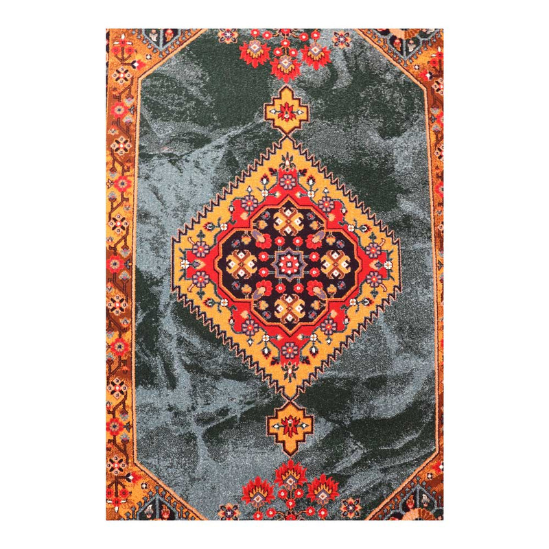 فرش ماشینی 320 شانه زمینه سرمه‌ای حاشیه لاکی مدل ستاره کویر یزد کلکسیون شاهسون طرح SH-B005-9036