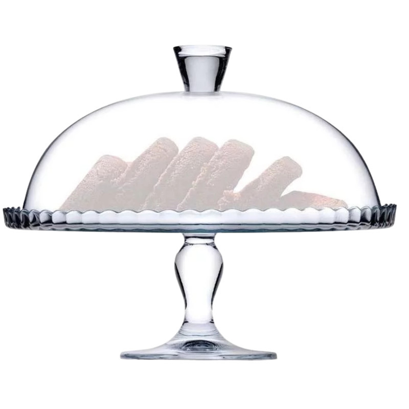 کیک‌خوری شیشه‌ای پاشاباغچه مدل Patisserie 95200 با درپوش، طراحی دایره، قابلیت شست‌وشو در ماشین ظرفشویی و ابعاد 32x32x26 سانتی‌متر