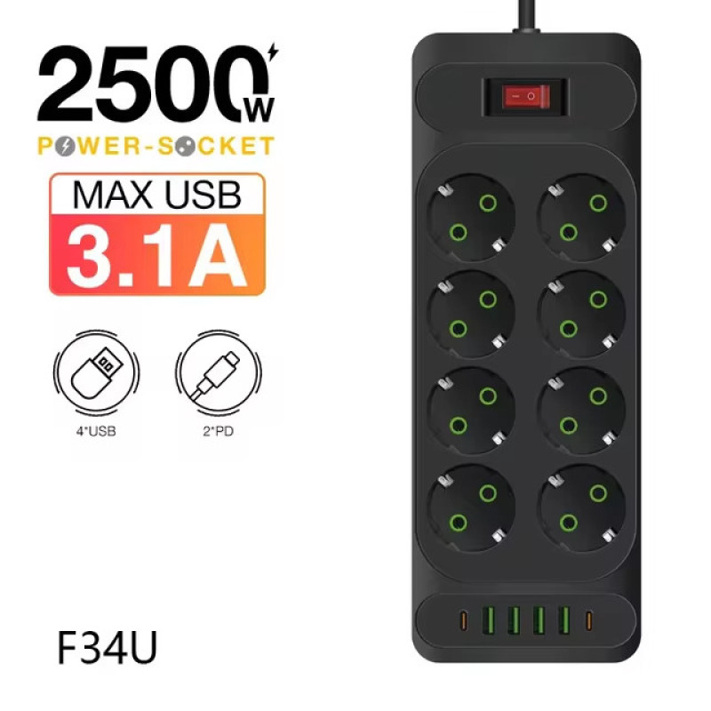 چندراهی برق پاورسوکت مدل F34u Type-C هشت خانه