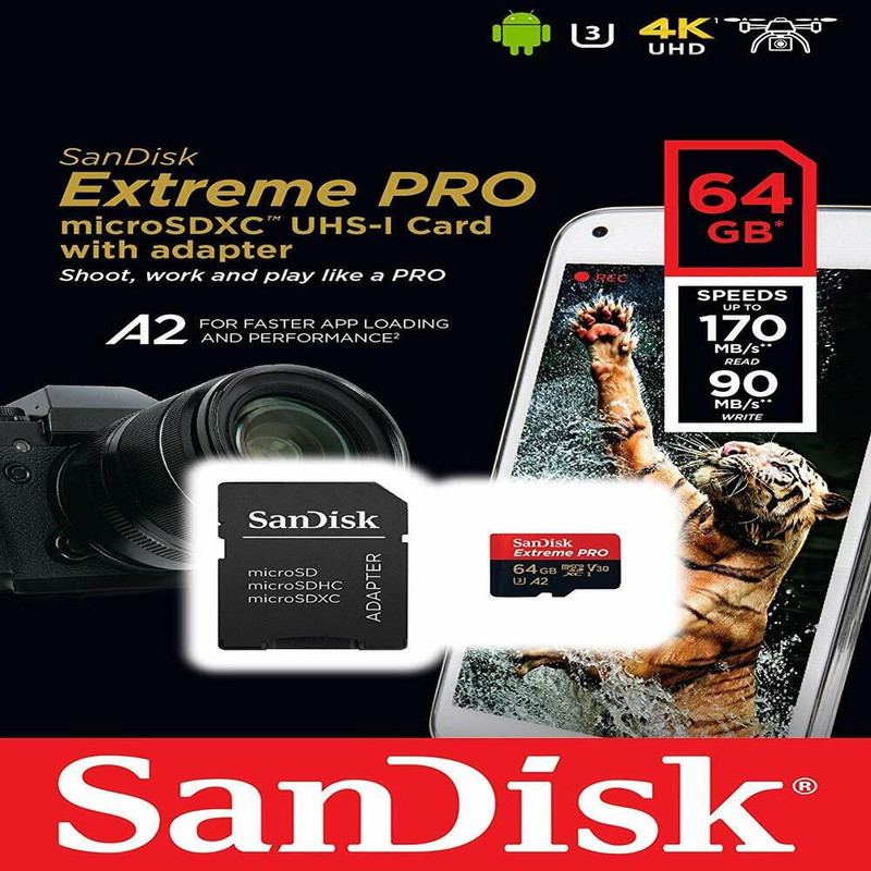 کارت حافظه microSDXC سن دیسک مدل Extreme PRO کلاس A2 استاندارد UHS-I U3 سرعت 170MBps ظرفیت 64 گیگابایت