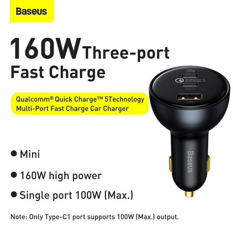 شارژر فندکی 160 وات باسئوس مدل TZCCZM-0G به همراه کابل USB-C