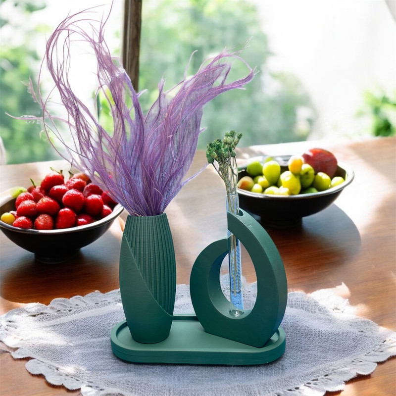 ست گلدان دکوری کد 1024، مجموعه 4 عددی گلدان خمره‌ای طرح قطره، سنگ مصنوعی، مناسب گل طبیعی، گل خشک و گل مصنوعی، ابعاد 22×10 سانتی‌متر