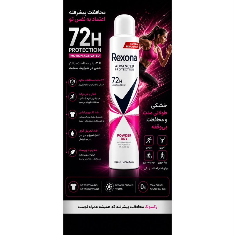 اسپری ضدتعریق رکسونا مدل Arg Advanced Protection Powder Dry حجم 200 میلی‌لیتر