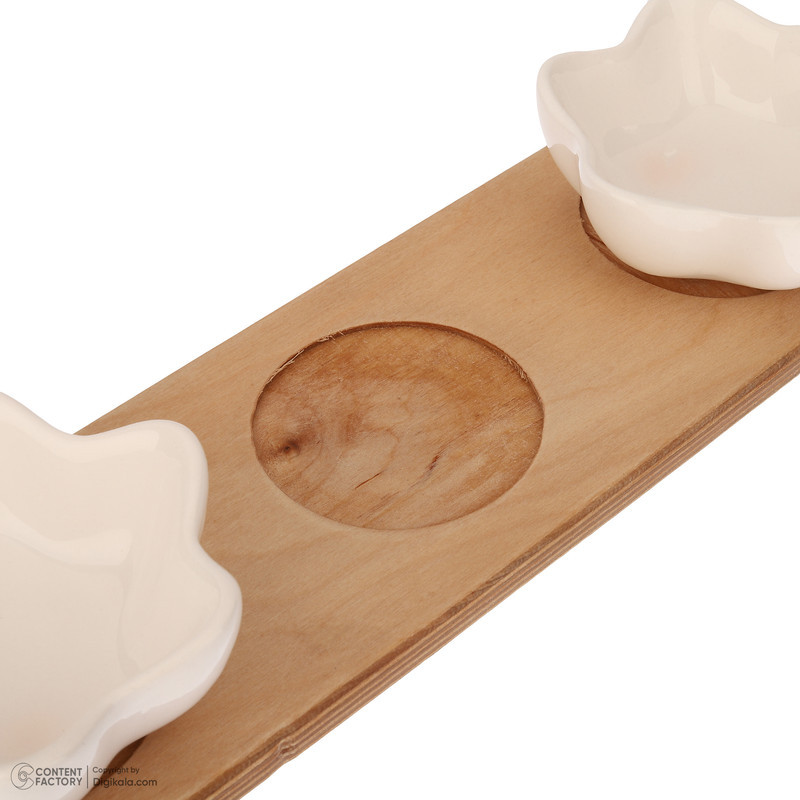 اردوخوری فانتزی مدل خورشید سرامیک و چوب با نگهدارنده 42.5x10.5x1.3 سانتی‌متر، کاسه 10.5x10.5x4 سانتی‌متر، مناسب شستشو با دست