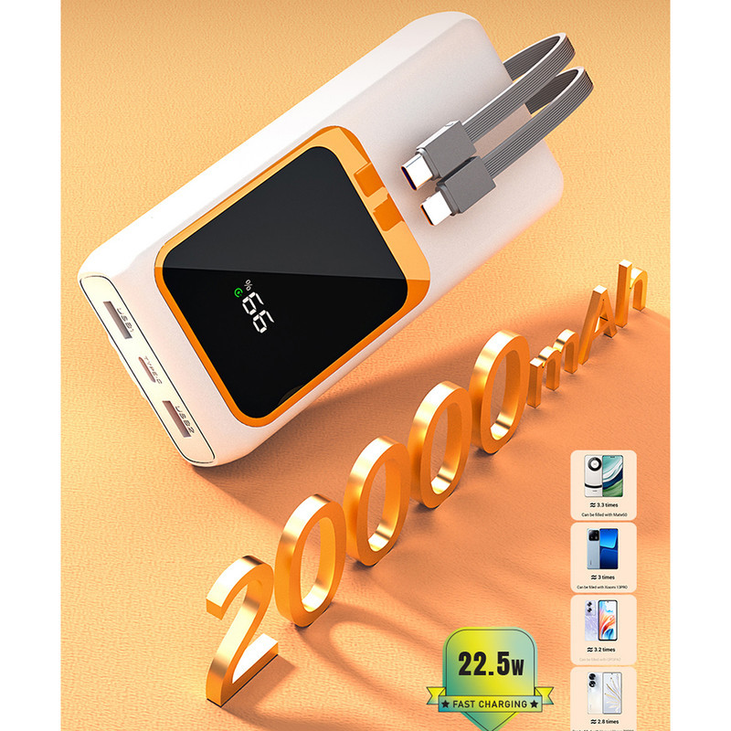 پاوربانک پی زد ایکس مدل V27 Fast Charging 22.5W Cabled ظرفیت 20000 میلی آمپر ساعت