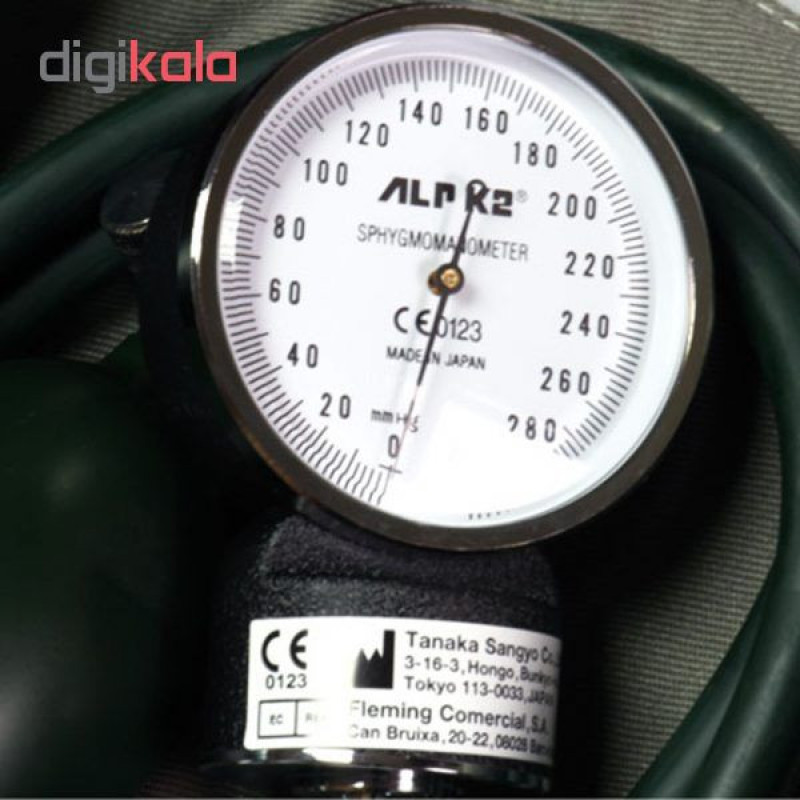 فشارسنج عقربه‌ای آلپیکادو مدل ALPK2 با کاف بازویی 32 سانت، دقت 3 میلیمتر جیوه، نمایش میانگین نتایج، صفحه نمایش خوانا، به همراه گوشی پزشکی FT-801 و کیف حمل