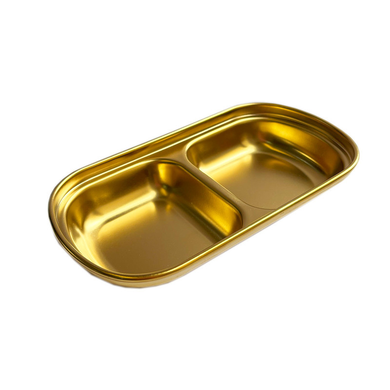 اردو خوری استیل دو خانه لوکس با طراحی تک‌طبقه و قابلیت سرو سس، ترشی، مربا و مزه، مناسب شست‌وشو با دست و قابل استفاده در پذیرایی